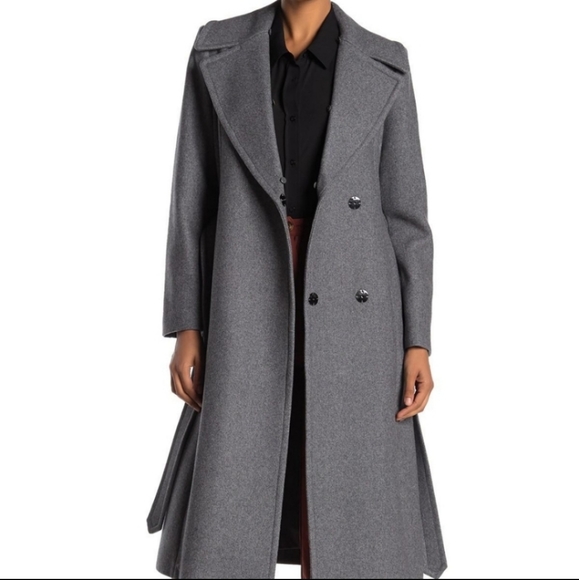 BCBG Max Azria Full Length Wool Blend Coat with Faux Fur Collar - Picture 5 of 17